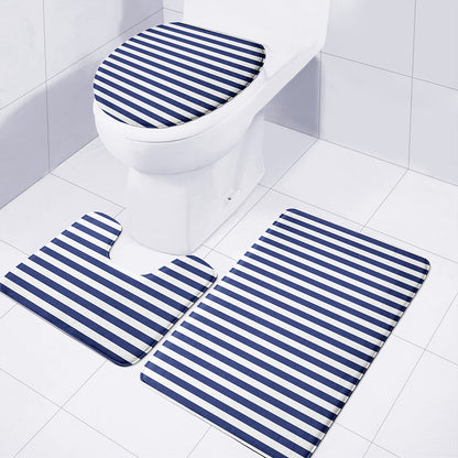 Navy And White Striped Pattern Print 3 Piece Bath Mat Set