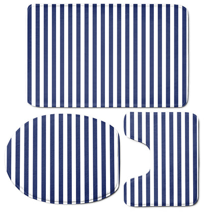 Navy And White Striped Pattern Print 3 Piece Bath Mat Set