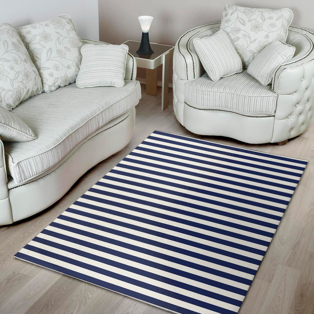 Navy And White Striped Pattern Print Area Rug