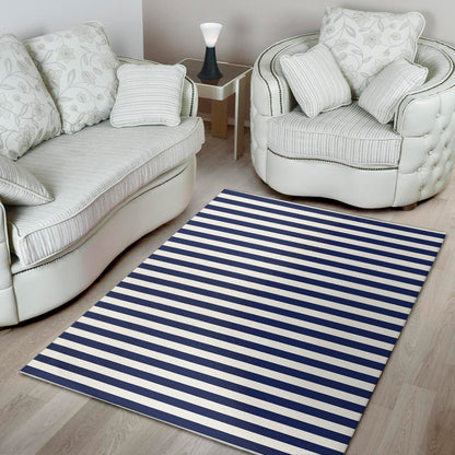 Navy And White Striped Pattern Print Area Rug