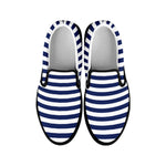 Navy And White Striped Pattern Print Black Slip On Shoes