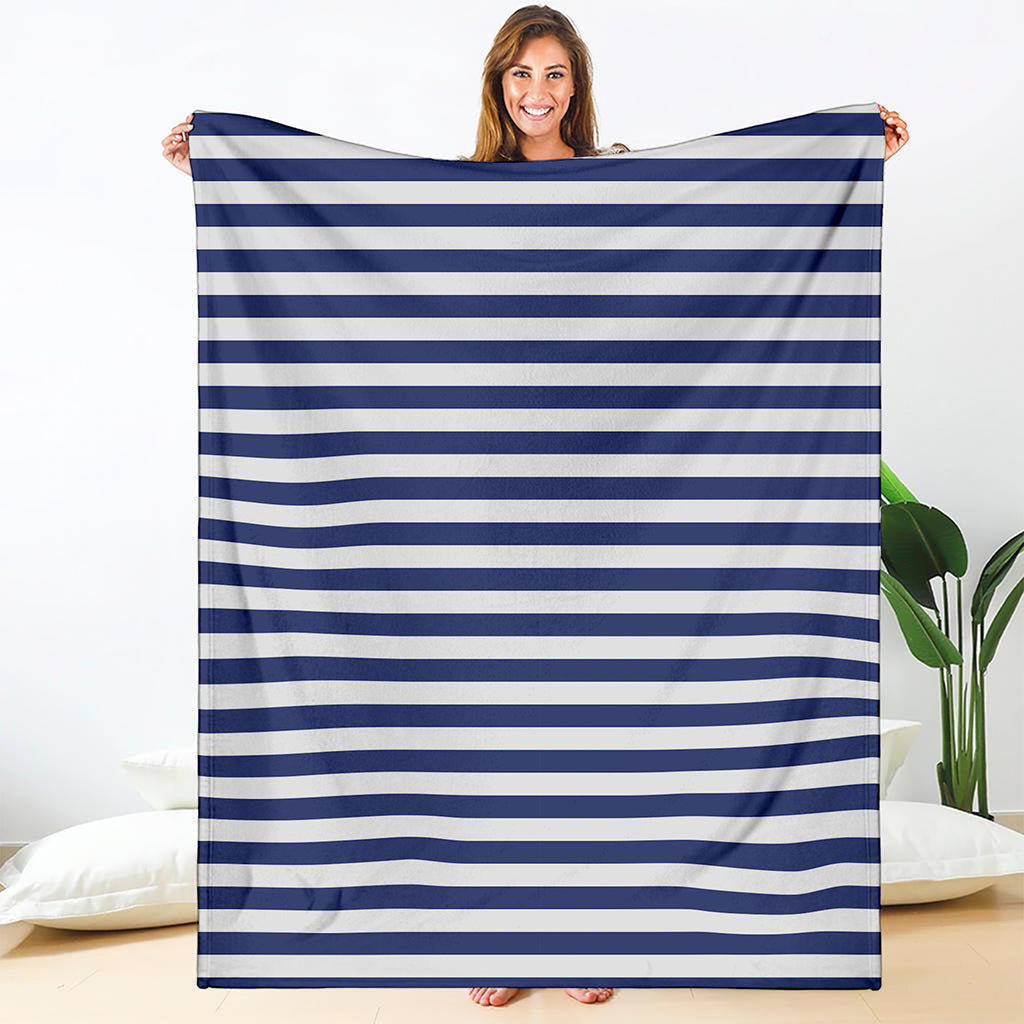 Navy And White Striped Pattern Print Blanket