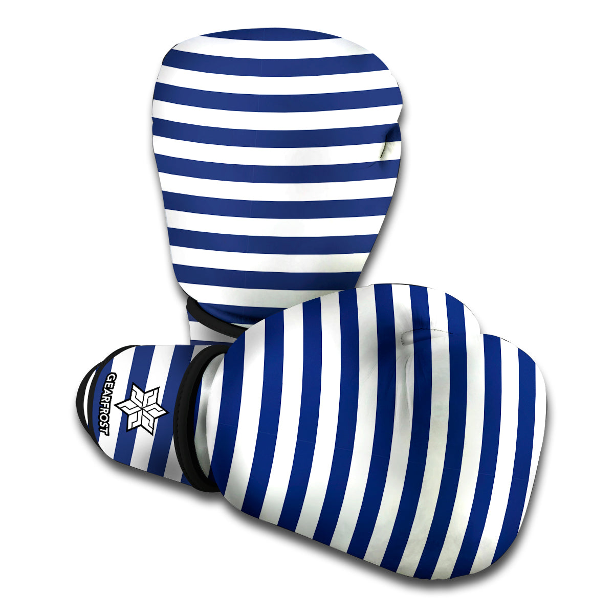 Navy And White Striped Pattern Print Boxing Gloves