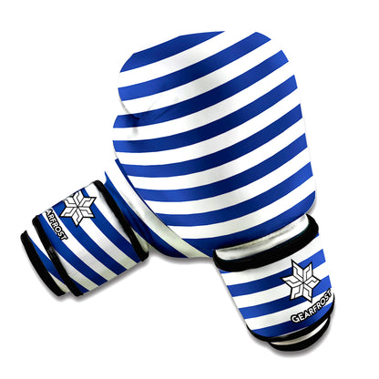 Navy And White Striped Pattern Print Boxing Gloves
