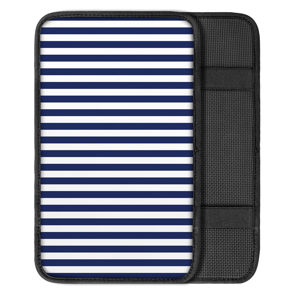Navy And White Striped Pattern Print Car Center Console Cover