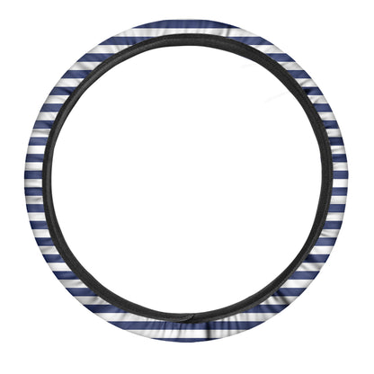 Navy And White Striped Pattern Print Car Steering Wheel Cover