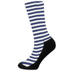 Navy And White Striped Pattern Print Crew Socks
