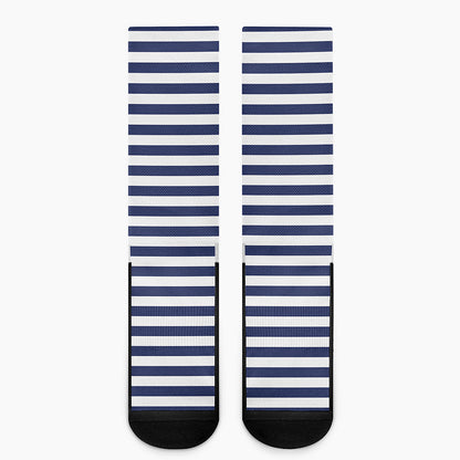 Navy And White Striped Pattern Print Crew Socks