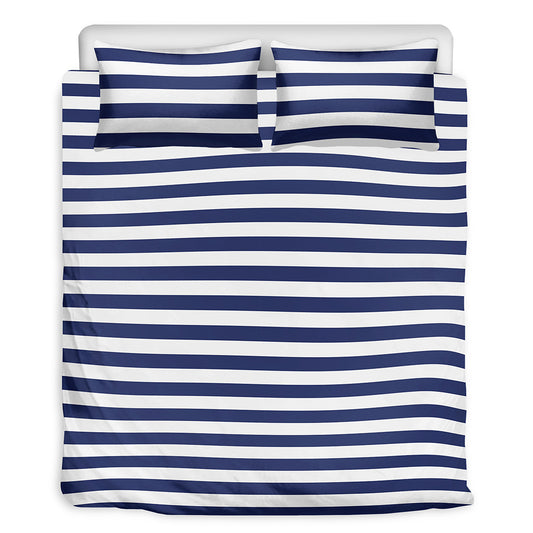Navy And White Striped Pattern Print Duvet Cover Bedding Set