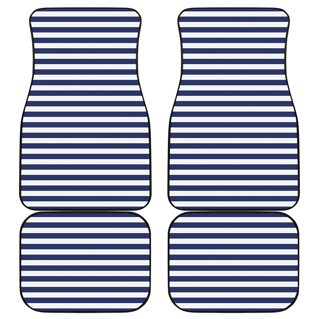 Navy And White Striped Pattern Print Front and Back Car Floor Mats
