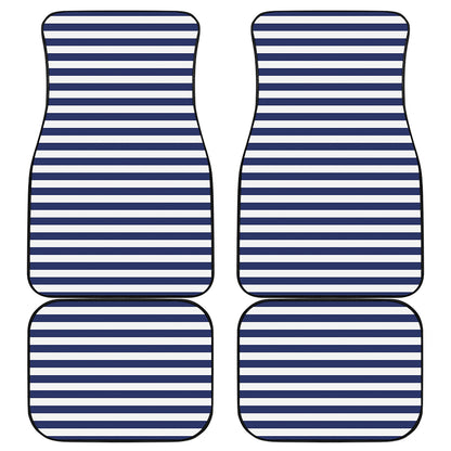 Navy And White Striped Pattern Print Front and Back Car Floor Mats