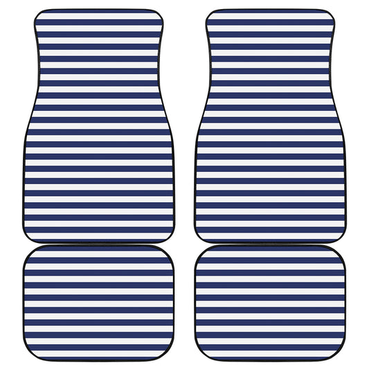 Navy And White Striped Pattern Print Front and Back Car Floor Mats