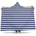 Navy And White Striped Pattern Print Hooded Blanket