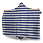 Navy And White Striped Pattern Print Hooded Blanket