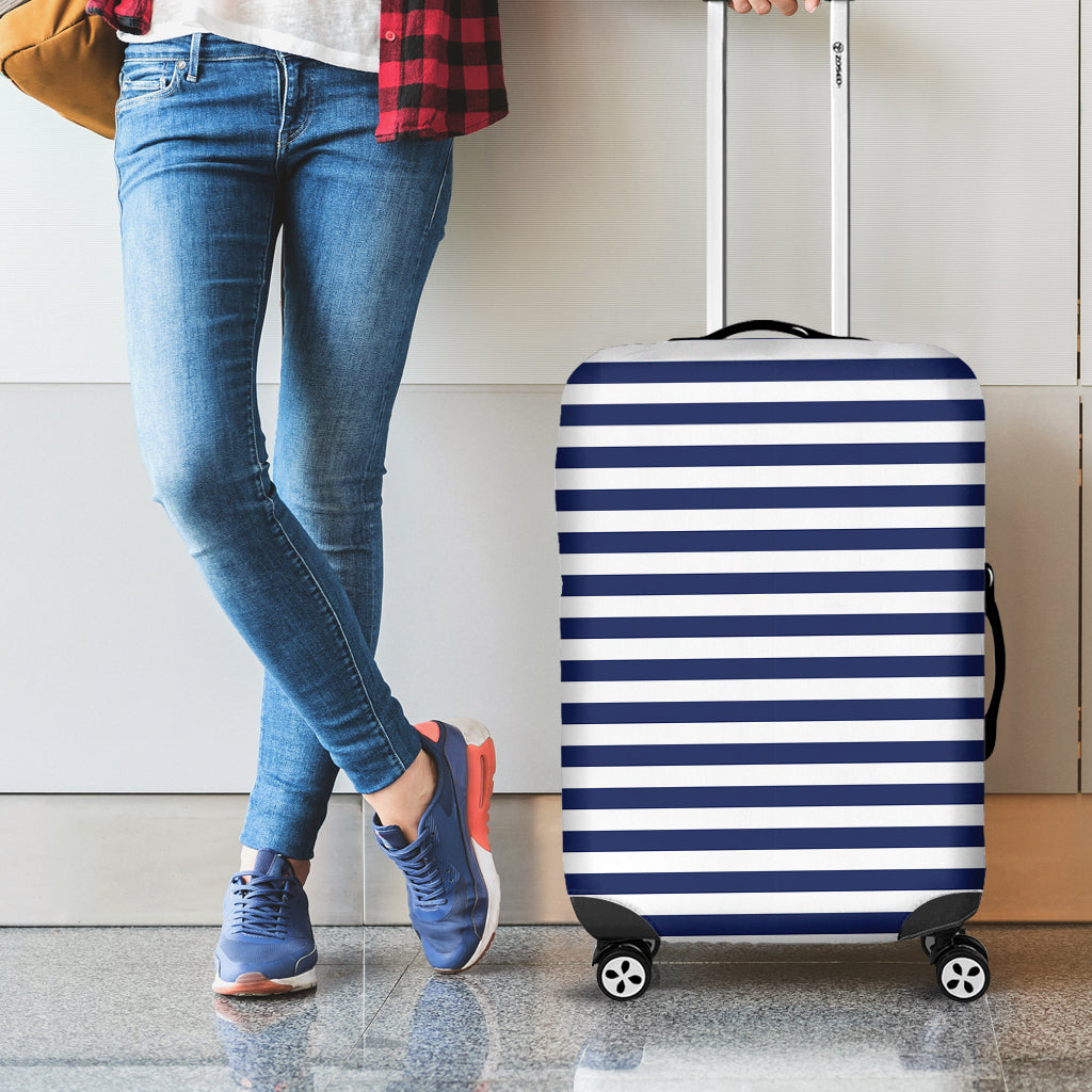 Navy And White Striped Pattern Print Luggage Cover