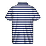 Navy And White Striped Pattern Print Men's Short Sleeve Shirt