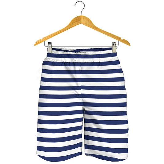Navy And White Striped Pattern Print Men's Shorts