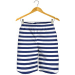 Navy And White Striped Pattern Print Men's Shorts