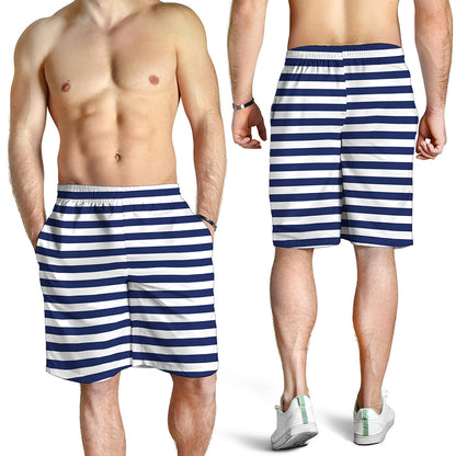 Navy And White Striped Pattern Print Men's Shorts