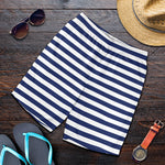Navy And White Striped Pattern Print Men's Shorts