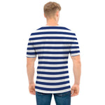 Navy And White Striped Pattern Print Men's T-Shirt