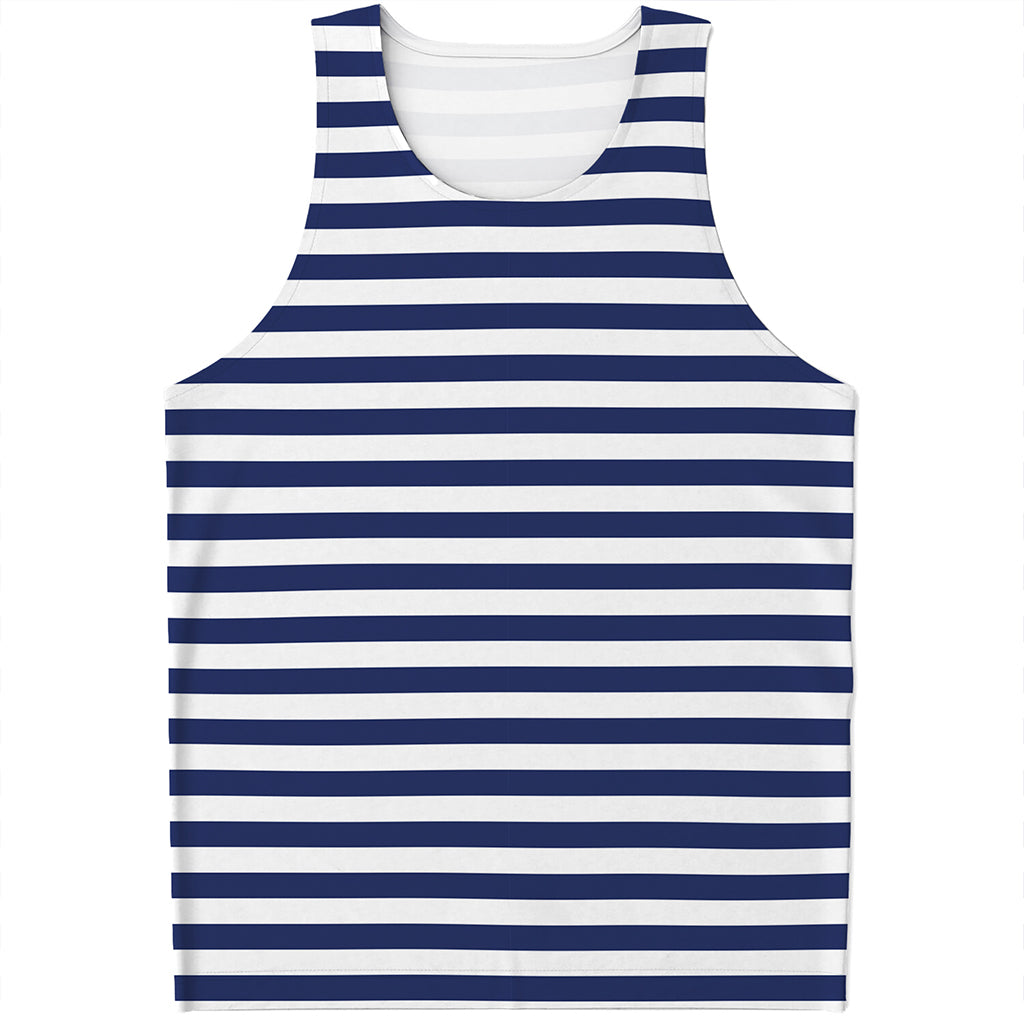 Navy And White Striped Pattern Print Men's Tank Top