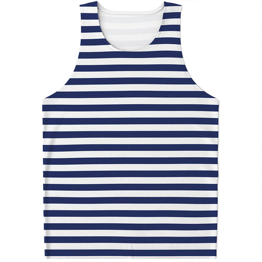 Navy And White Striped Pattern Print Men's Tank Top
