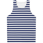 Navy And White Striped Pattern Print Men's Tank Top