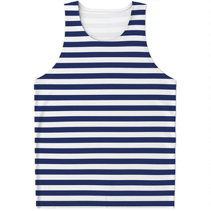 Navy And White Striped Pattern Print Men's Tank Top