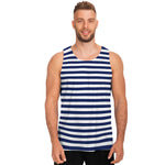 Navy And White Striped Pattern Print Men's Tank Top