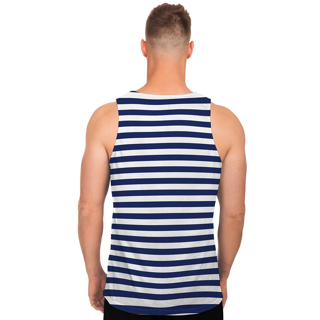 Navy And White Striped Pattern Print Men's Tank Top