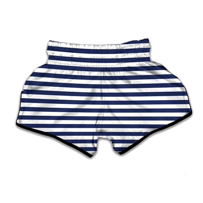 Navy And White Striped Pattern Print Muay Thai Boxing Shorts