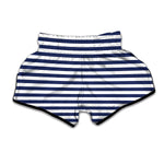 Navy And White Striped Pattern Print Muay Thai Boxing Shorts
