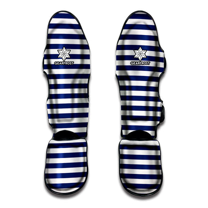 Navy And White Striped Pattern Print Muay Thai Shin Guard