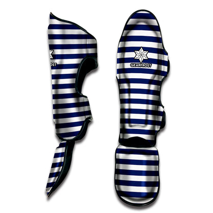 Navy And White Striped Pattern Print Muay Thai Shin Guard