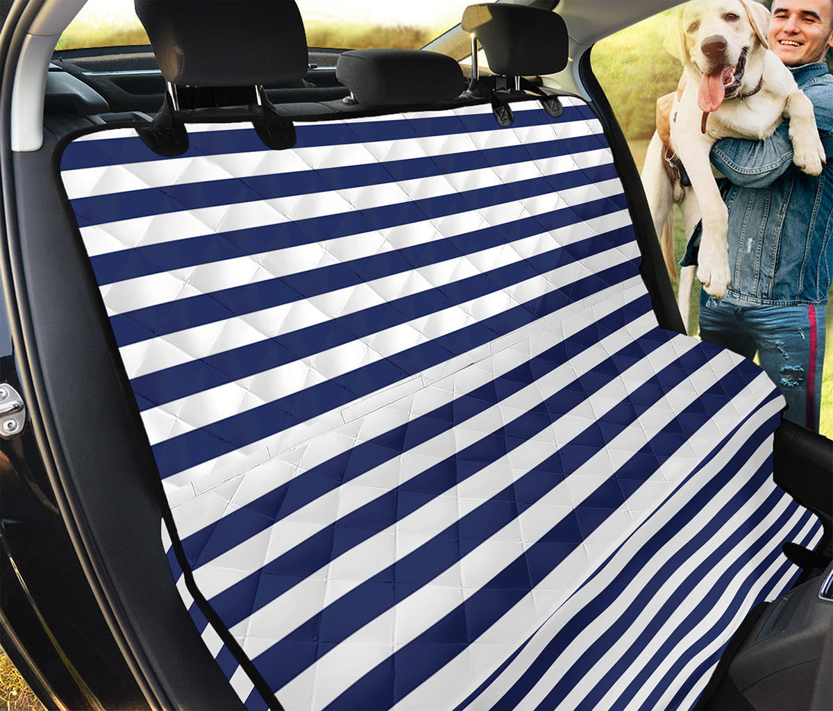 Navy And White Striped Pattern Print Pet Car Back Seat Cover