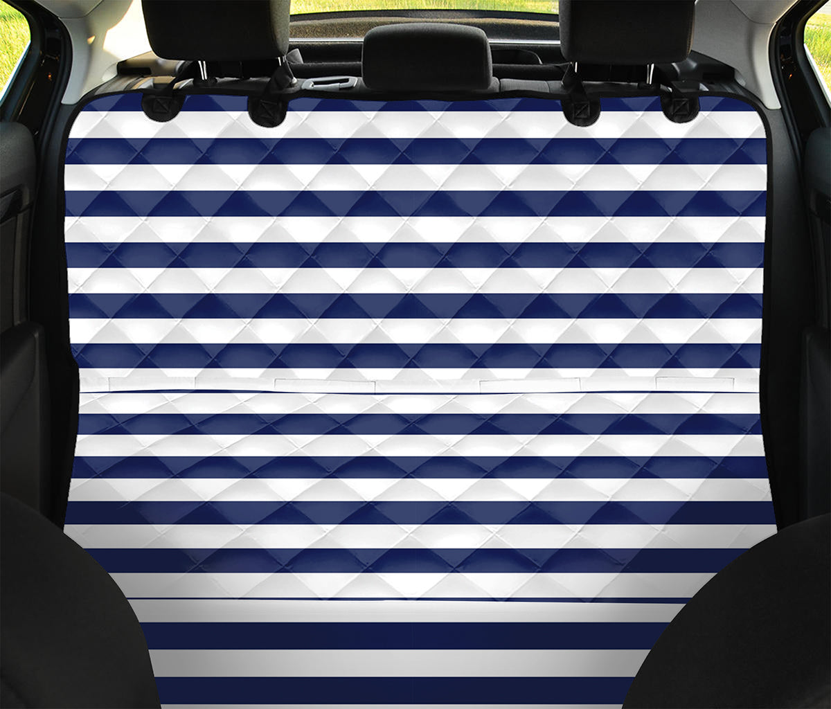Navy And White Striped Pattern Print Pet Car Back Seat Cover