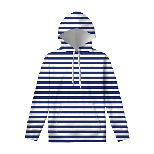 Navy And White Striped Pattern Print Pullover Hoodie