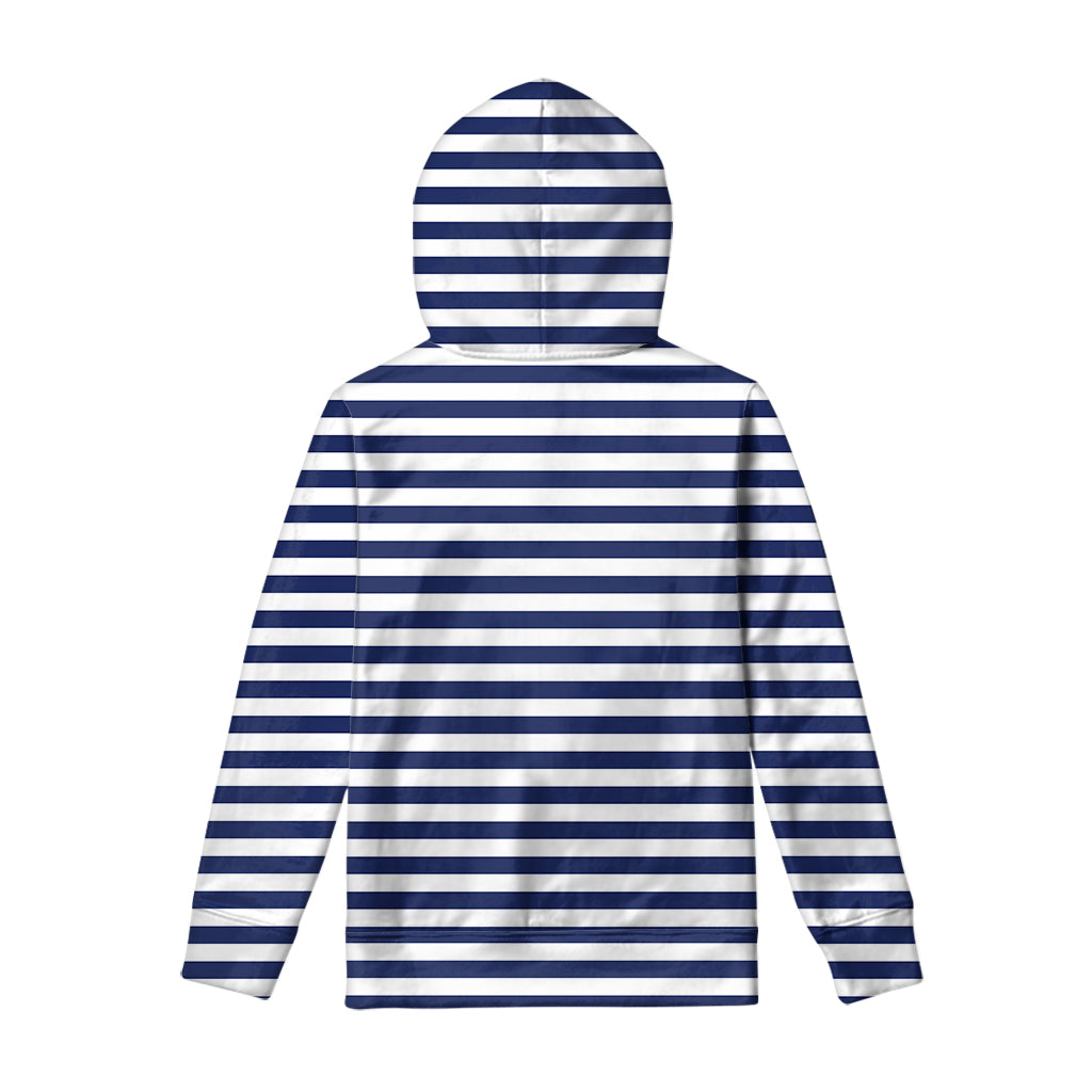 Navy And White Striped Pattern Print Pullover Hoodie