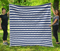 Navy And White Striped Pattern Print Quilt