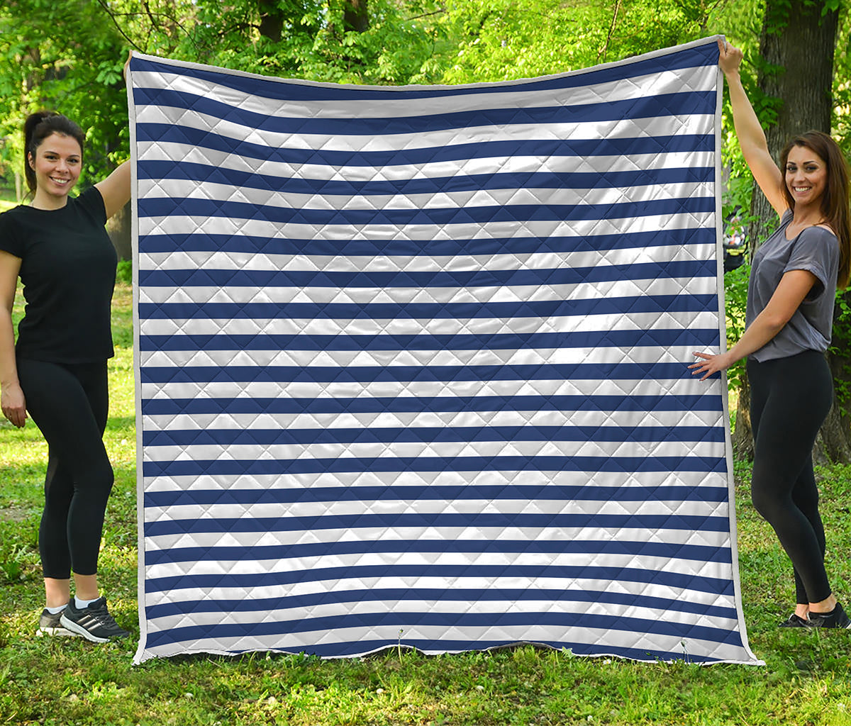 Navy And White Striped Pattern Print Quilt