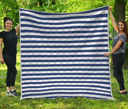 Navy And White Striped Pattern Print Quilt