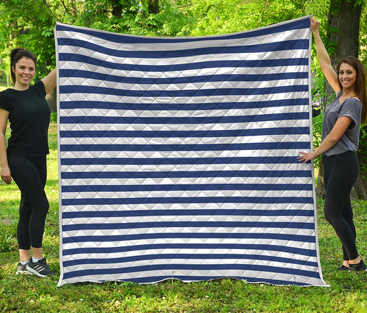 Navy And White Striped Pattern Print Quilt
