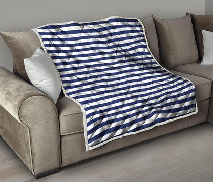 Navy And White Striped Pattern Print Quilt