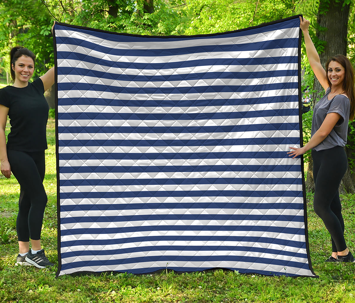 Navy And White Striped Pattern Print Quilt