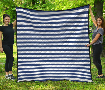 Navy And White Striped Pattern Print Quilt