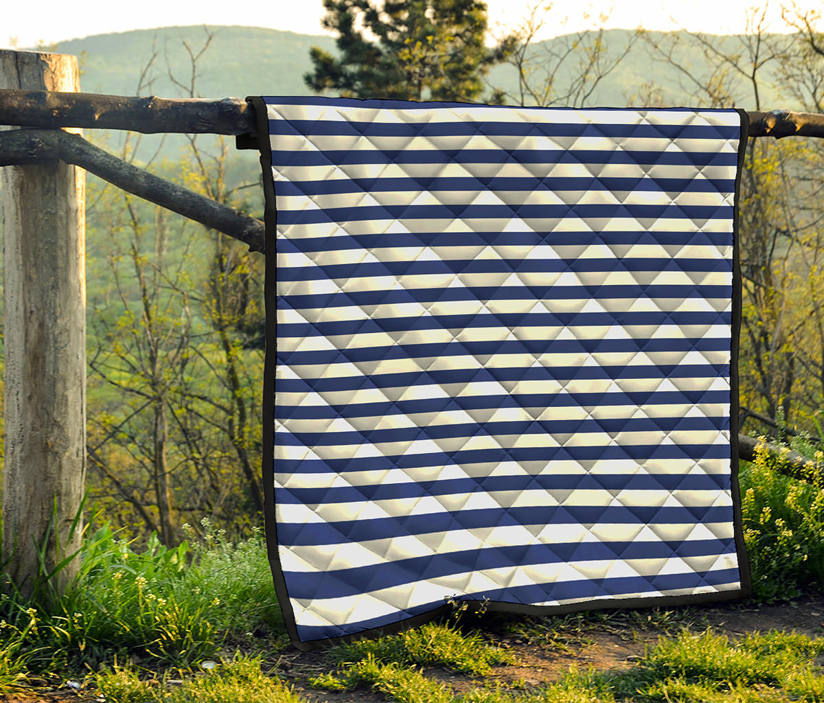 Navy And White Striped Pattern Print Quilt