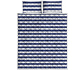 Navy And White Striped Pattern Print Quilt Bed Set