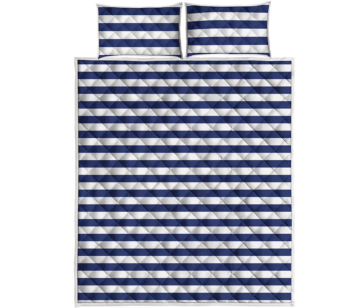Navy And White Striped Pattern Print Quilt Bed Set
