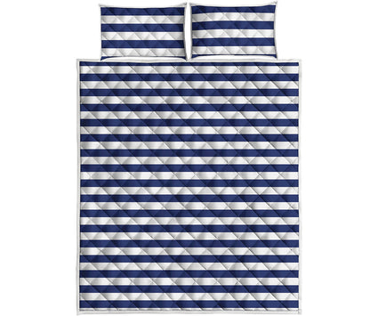 Navy And White Striped Pattern Print Quilt Bed Set